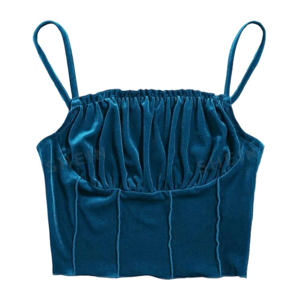 Essnce Frill Trim Ruched
Bust Velvet Crop Cami Top